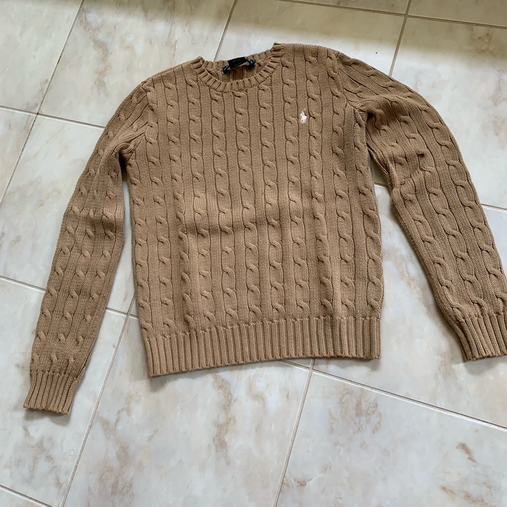 Ralph Lauren Tan Crew Neck Cable Knit Sweater